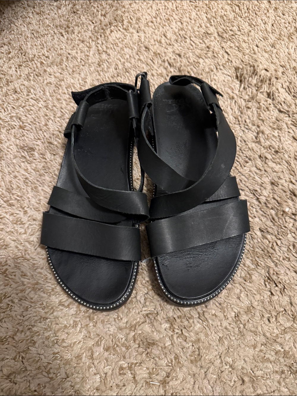 Sorel Black Leather Women's Strappy Sandals with Studded Trim